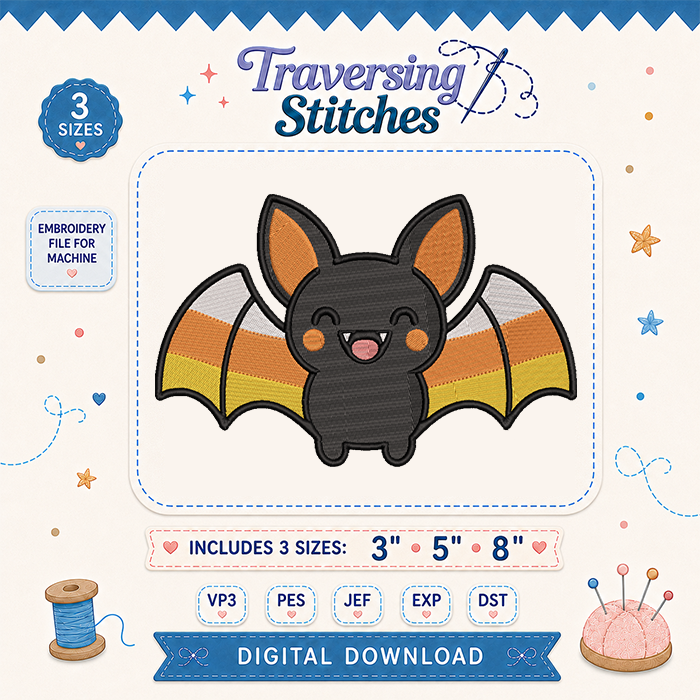 Candy Corn Bat Machine Embroidery Design – 3, 5 & 8 Inch Fourth of July File