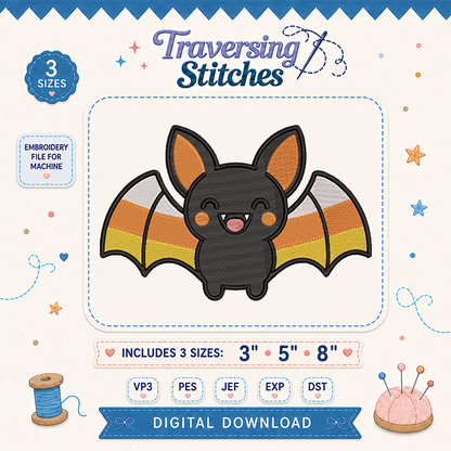 Candy Corn Bat Machine Embroidery Design – 3, 5 & 8 Inch Fourth of July File