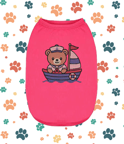 Embroidered Cross Stitch Bear Boat – Cute Puppy Small Pet Apparel