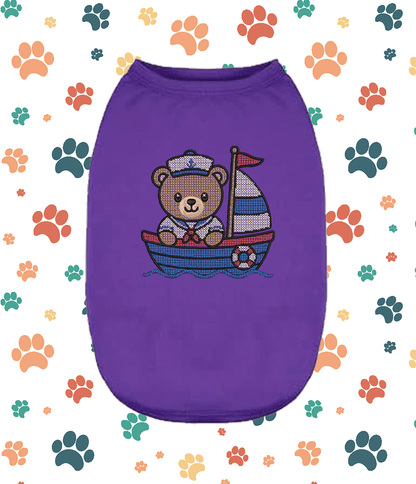 Embroidered Cross Stitch Bear Boat – Cute Puppy Small Pet Apparel