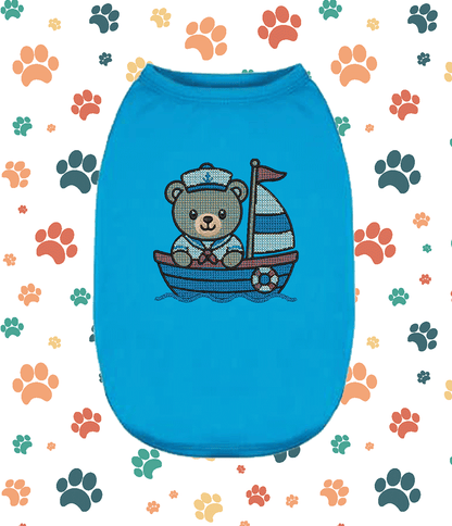 Embroidered Cross Stitch Bear Boat – Cute Puppy Small Pet Apparel