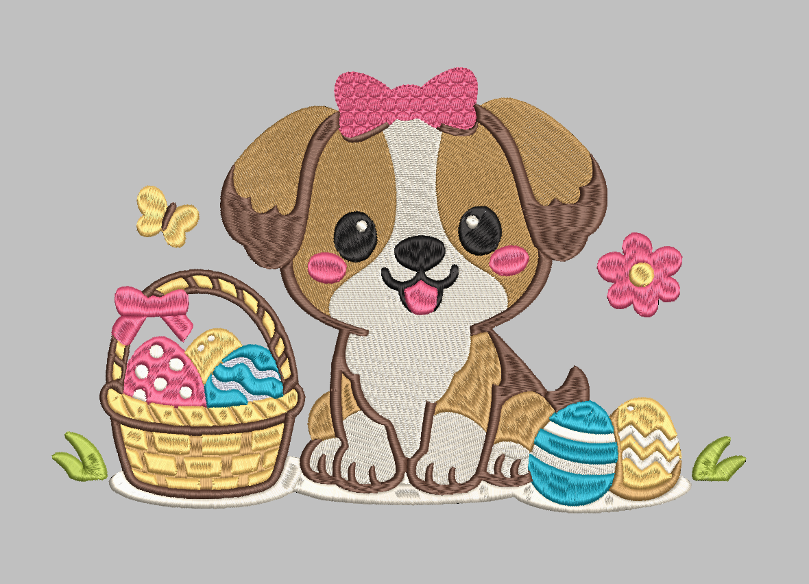 Easter Dog Embroidery Design | Cute Puppy Easter Machine Embroidery File – Multiple Sizes & Formats