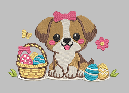 Easter Dog Embroidery Design | Cute Puppy Easter Machine Embroidery File – Multiple Sizes & Formats