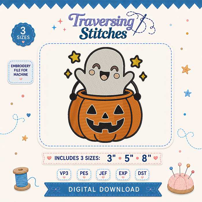 Ghost in Pumpkin Machine Embroidery Design – 3, 5 & 8 Inch Halloween