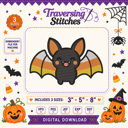 Candy Corn Bat Machine Embroidery Design – 3, 5 & 8 Inch Fourth of July File