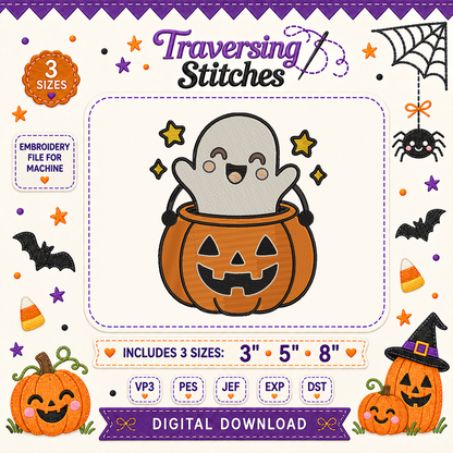 Ghost in Pumpkin Machine Embroidery Design – 3, 5 & 8 Inch Halloween