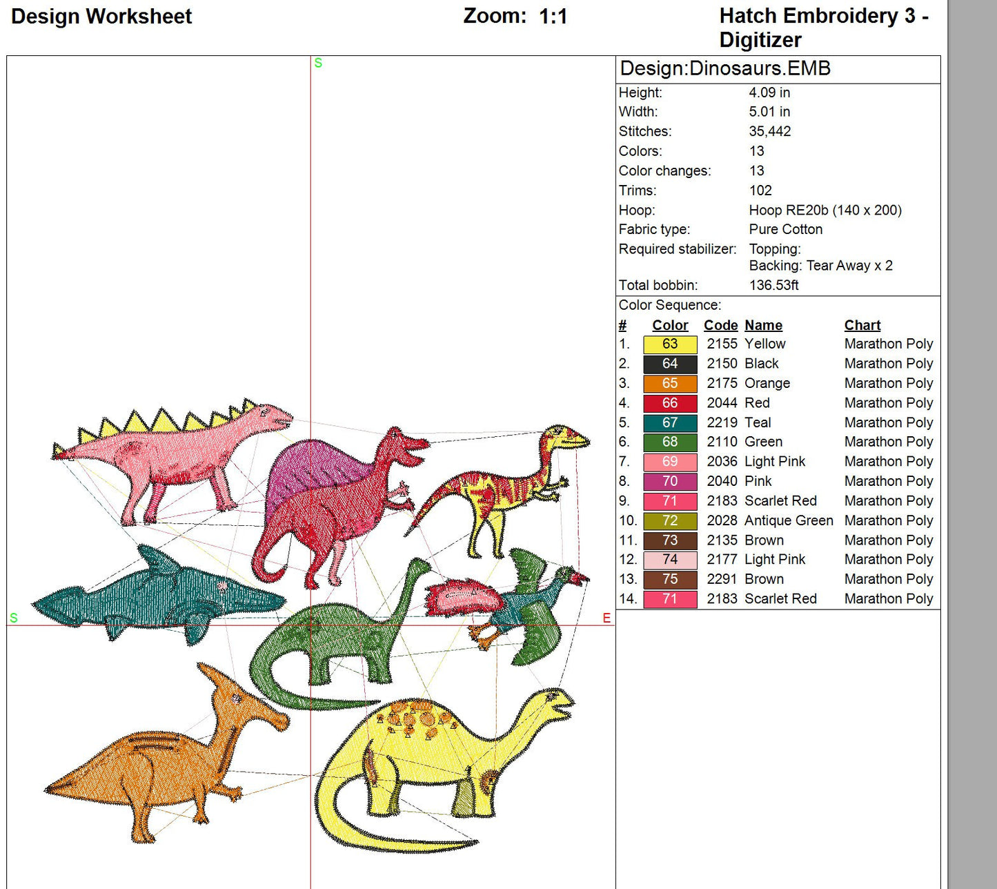 Adorable Cartoon Dinosaurs Embroidery Design - Multiple Sizes and File Formats Available! PES , JEF, DST and More