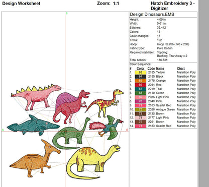 Adorable Cartoon Dinosaurs Embroidery Design - Multiple Sizes and File Formats Available! PES , JEF, DST and More