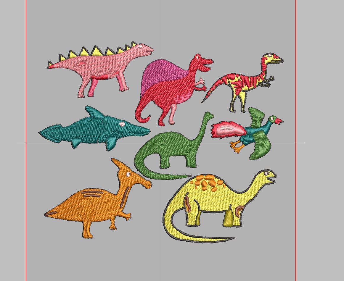 Adorable Cartoon Dinosaurs Embroidery Design - Multiple Sizes and File Formats Available! PES , JEF, DST and More