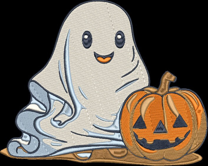 Ghost with Pumpkin 4 FILES! Embroidery Design, Halloween Embroidery Design, 3 sizes, Instant Download