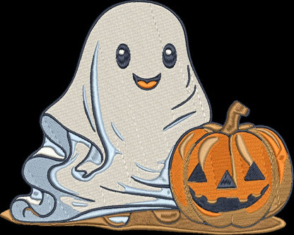 Ghost with Pumpkin 4 FILES! Embroidery Design, Halloween Embroidery Design, 3 sizes, Instant Download