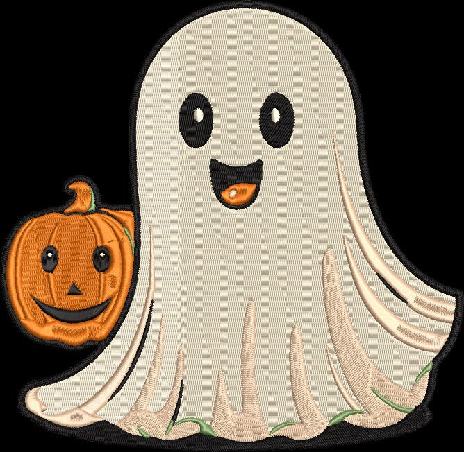 Ghost with Pumpkin 4 FILES! Embroidery Design, Halloween Embroidery Design, 3 sizes, Instant Download