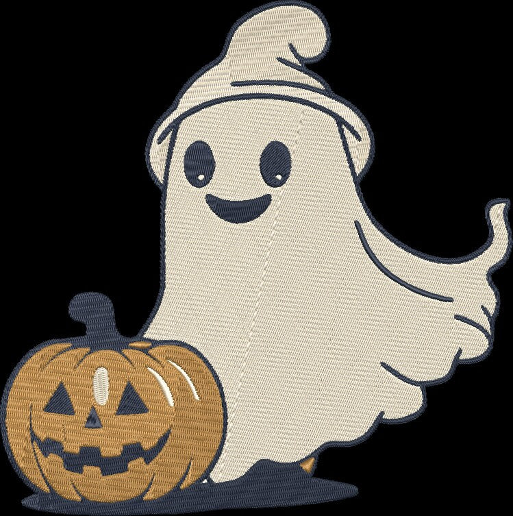 Ghost with Pumpkin 4 FILES! Embroidery Design, Halloween Embroidery Design, 3 sizes, Instant Download