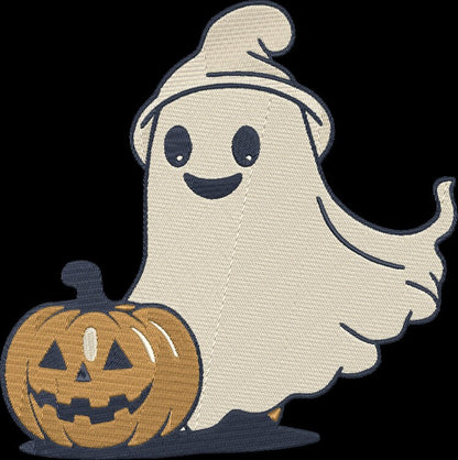 Ghost with Pumpkin 4 FILES! Embroidery Design, Halloween Embroidery Design, 3 sizes, Instant Download