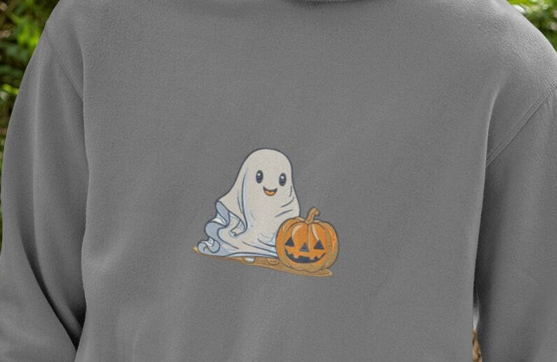 Ghost with Pumpkin 4 FILES! Embroidery Design, Halloween Embroidery Design, 3 sizes, Instant Download