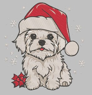 Festive Christmas Maltese Embroidery File for Stitching - DIY Holiday Craft 11x12 and 5x7 Multiple Formats. Pes dst jef and more.