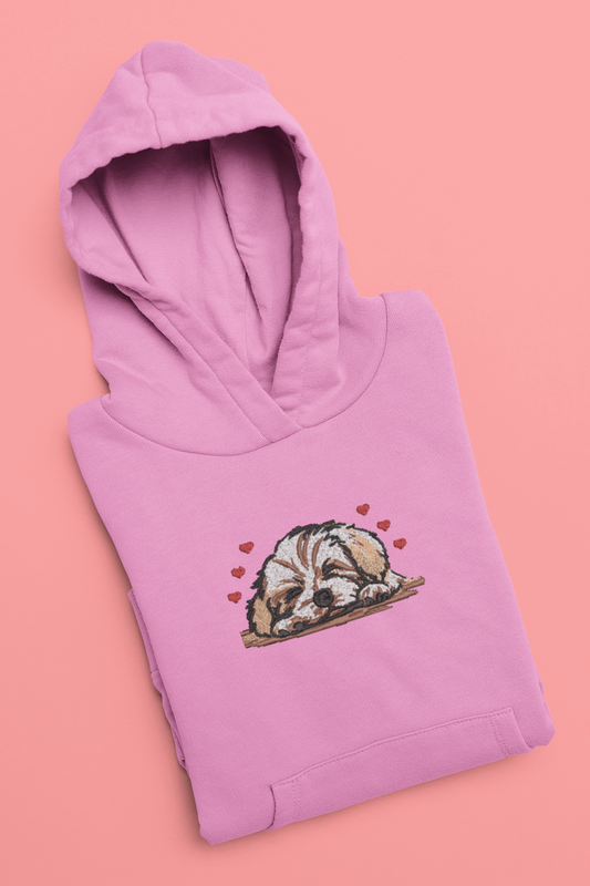 Sleeping Maltese Embroidered Hoodie | Traversing Stitches