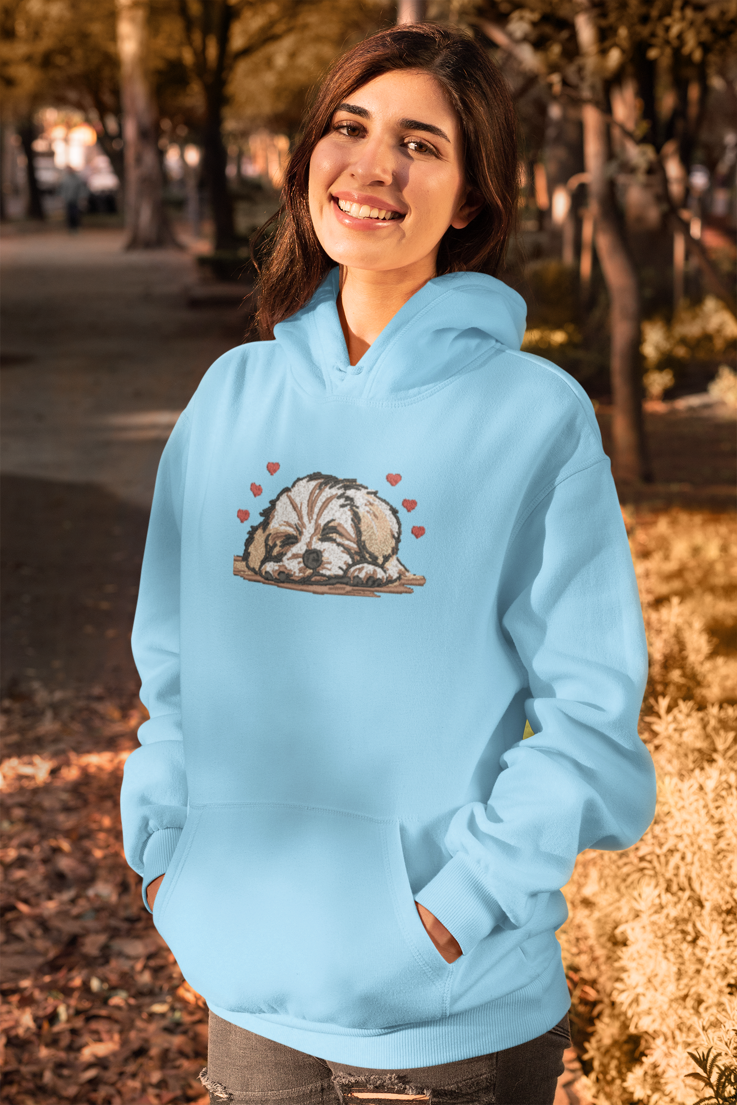 Sleeping Maltese Embroidered Hoodie | Traversing Stitches