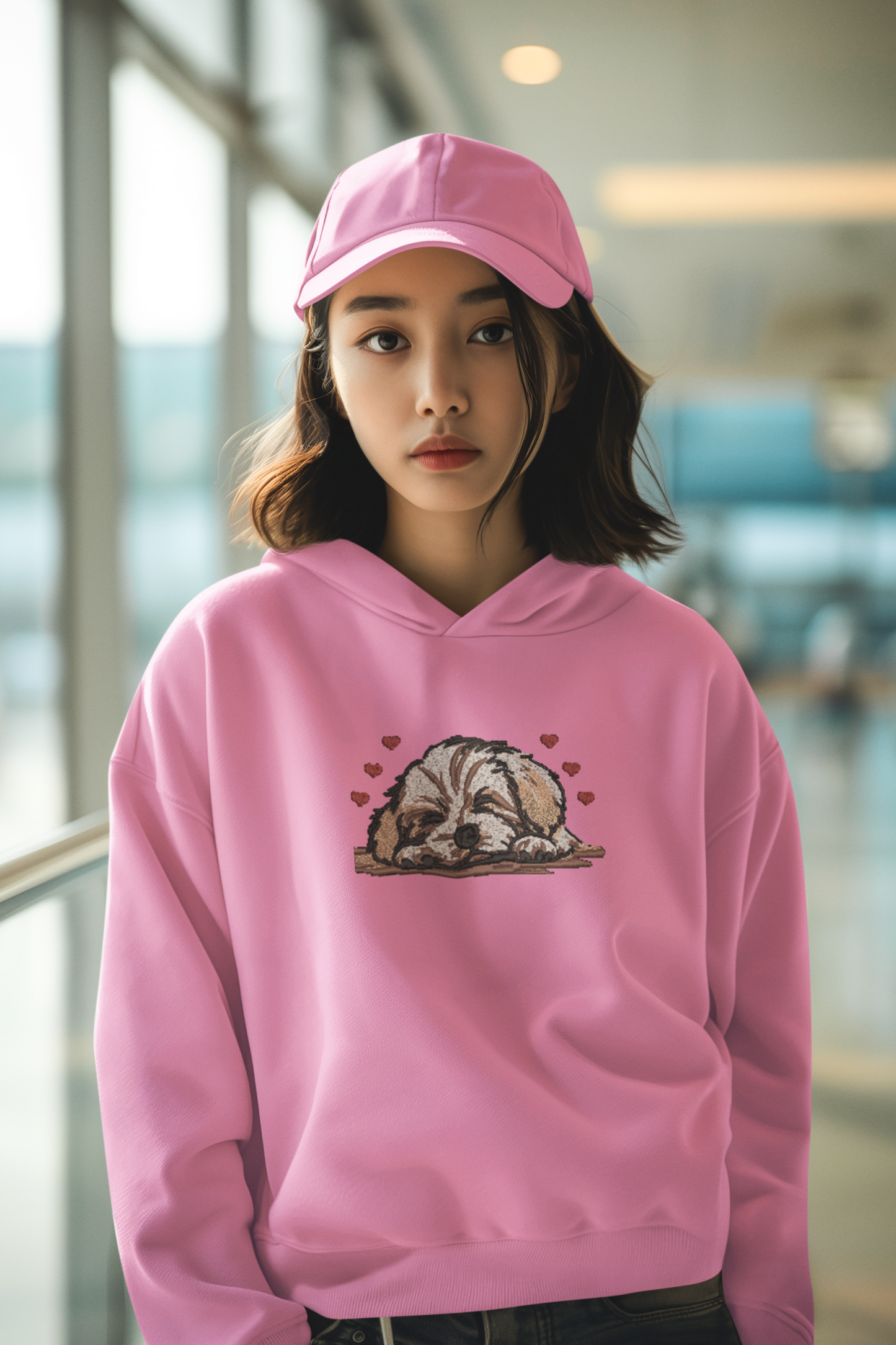 Sleeping Maltese Embroidered Hoodie | Traversing Stitches
